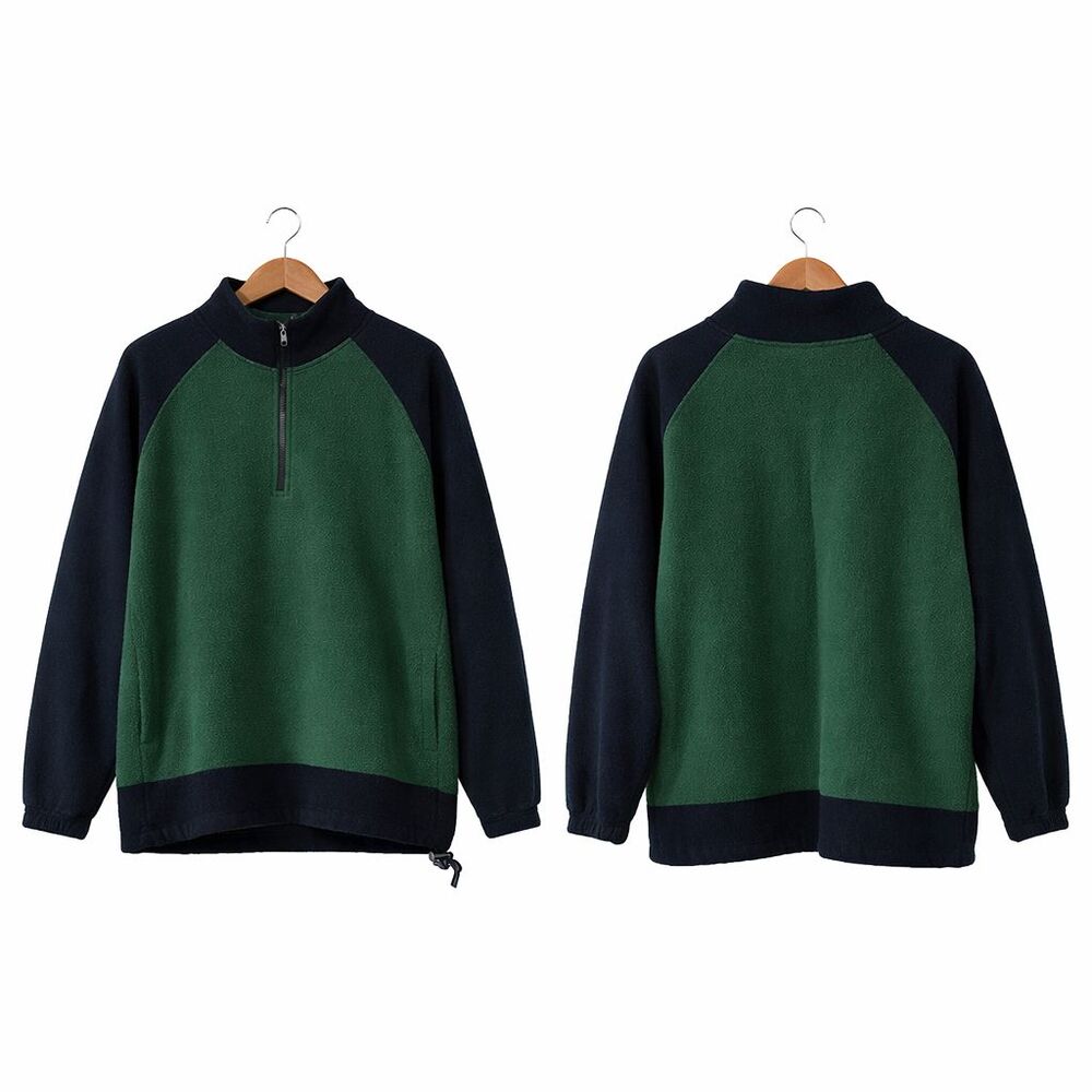 Style Studio Fleece Quarter Zip Popover Mens XXL Block Color Green/Blue Y2K